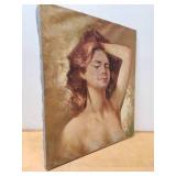 Signed Vintage Mid Century Oil on Canvas Nude Portrait Painting