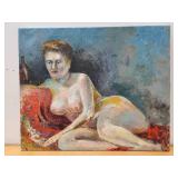 Vintage Mid Century Oil on Canvas Nude Portrait Painting