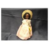 Vintage Puerto Rican Doll in Traditional Dress with Straw Hat