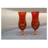 Vintage Cut Glass Bowl with Red Accents and Two Decorative Glasses