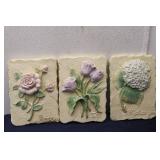 Collection of Decorative Flower Wall Plaques and Glassware