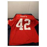 Ronnie Lott Autographed Football Jersey with Certificate of Authenticity, Bat and Storage Basket