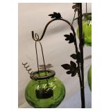 Decorative Green Glass Lanterns with Iron Stand - Set of 5