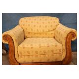 Vintage Floral Pattern Accent Chair with Wood Detailing