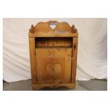 Vintage Heart-Shaped Pine Wood Cabinet with Open Shelves