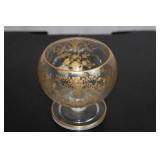 Vintage Glass Compote Bowl with Gold Floral Design and Serving Spoon