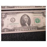 6 Uncirculated, Sequential $2 Bills...