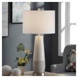 Set of 2 EVIAN IVORY | 15in w X 31in ht X 15in d | Slightly Tapered Two Tone Round Ceramic Lamp