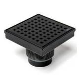 RELN 4 in. x 4 in. Matte Black Square Shower Drain with Square Pattern Drain Cover