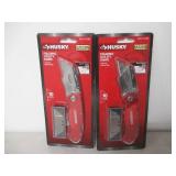 Set of 2 HUSKY Folding Lock-Back Utility Knife, Red with 10-Blades