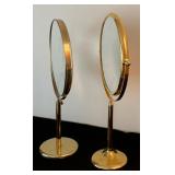 Two Standing Brass Coloring Magnified Vanity Mirrors