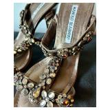 Pretty Manolo Blahnik Jeweled Strapped Pumps