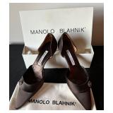 Manolo Blahnik Brown Satin Pumps