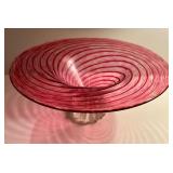 Beautiful Pink Swirl Pedestal Art Glass Style Candy Bowl