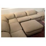 Cream Velvet Printed Sectional Couch with Ottoman