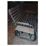 Patio Furniture…Wrought Iron Wood Glider Bench…