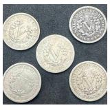 Lot of 5 Liberty "V" Nickels