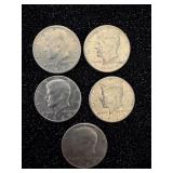 Mixed Lot of 5 Kennedy Half Dollars