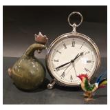 Pottery Barn Desk Clock & Chicken Decor