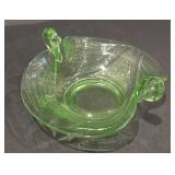 Vintage 1930s Green Fenton Carnival Uranium Double Swan Candy Dish