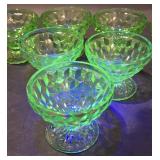 Jeannette Uranium Cubist Green Pedestal Glassware - Seven Pieces