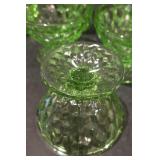 Jeannette Uranium Cubist Green Pedestal Glassware - Seven Pieces