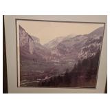 Vintage Framed Mountain Scene Print