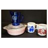 Pink Pyrex, Shirley Temple Cobalt Blue Glass & Hopalong Cassidy Milk Glass