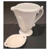 Large White Decorative Pitcher/Vase & Small Plate