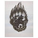 Metal Wall Art Bear Design with Claw and Silhouette