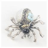 Barbara Bixby Multi-Gemstone Spider Sterling And 18K Yellow Gold Brooch .