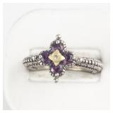 Barbara Bixby Rhodolite Garnet & White Topaz Flowersterling And 18K Yellow Gold Ring ***Estimated Replacement Value $175***. Size 10 - 10.25.