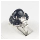 STS Jewels Black Star Diopside, Black Spinel, & White Topaz Sterling Silver Statement Ring ***Estimated Replacement Value $250***. Size 8 - 8.25.