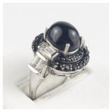 STS Jewels Black Star Diopside, Black Spinel, & White Topaz Sterling Silver Statement Ring ***Estimated Replacement Value $250***. Size 8 - 8.25.