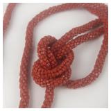 Blood Red Coral Crochet Sautoir Necklace. ***New Old Stock***