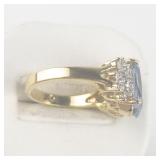 Blue Topaz & CZ Vermeil Ring. Size 6.5 - 6.75.