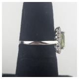 Pear Cut Peridot With CZ Accents Sterling Silver Ring. Size 7 - 7.25.