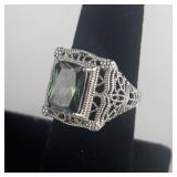 Filigree Mystic Topaz Sterling Silver Statement Ring . Size 8.5 - 8.75.