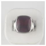 Bezel Set Lab Grown Ruby? Sterling Silver Ring. Size 7.25 - 7.5.