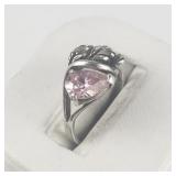 Pink Topaz? With Leaf Accents sterling Silver Ring. Size 6.5 - 6.75.