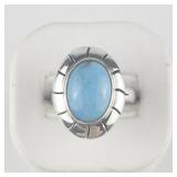 QVC Design (Mexico)  Oval Turquoise Cabochon Sterling Silver Ring. Size 8.75 - 9.