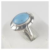 QVC Design (Mexico)  Oval Turquoise Cabochon Sterling Silver Ring. Size 8.75 - 9.