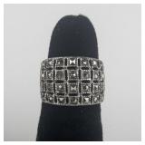 Marcasite Cluster Sterling Silver Wide Band. Size 6 - 6.25.