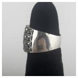 Marcasite Cluster Sterling Silver Wide Band. Size 6 - 6.25.