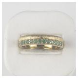 Michelle Albala Emerald & Brushed Duo Vermeil Band ***Estimated Replacement Value $300***, Set With Emerald. Size 11 - 11.25.