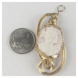 ***New old Stock*** Pink Shell Cameo gold filled wire pendant (no chain) ***Estimated Replacement value $200***