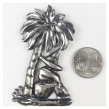 Vintage Handmade Sleeping Figural Sterling Silver Brooch .