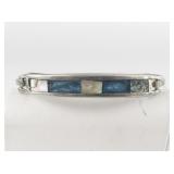 Blue, White & Abalone Shell Silver Tone Base Metal Hinged Bangle.