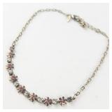 AVON Dainty Pink & White Rhinestone Gold Tone Base Metal Anklet .