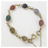 Van Dell  Vintage Scarab Multi-Gemstone 12K Gold Filled Bracelet.